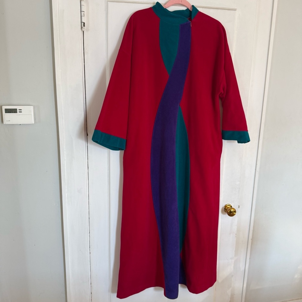 Vanity Fair Teal and Red Fabric house coat‎ vintage women’s large